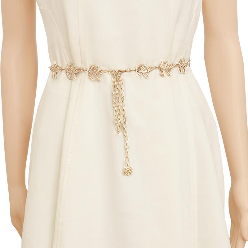 

Belts Women Fashion Leaves Chain Belt Female Silver Gold Waist Dress Thin Metal Designer Tassel Fringe Fit For 60-95cm
