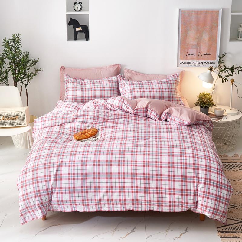 

Pink Plaid 100% Polyester Bedding Set Duvet Cover Fitted Sheet Pillowcases Bedlinen for Girls Bedroom Decor