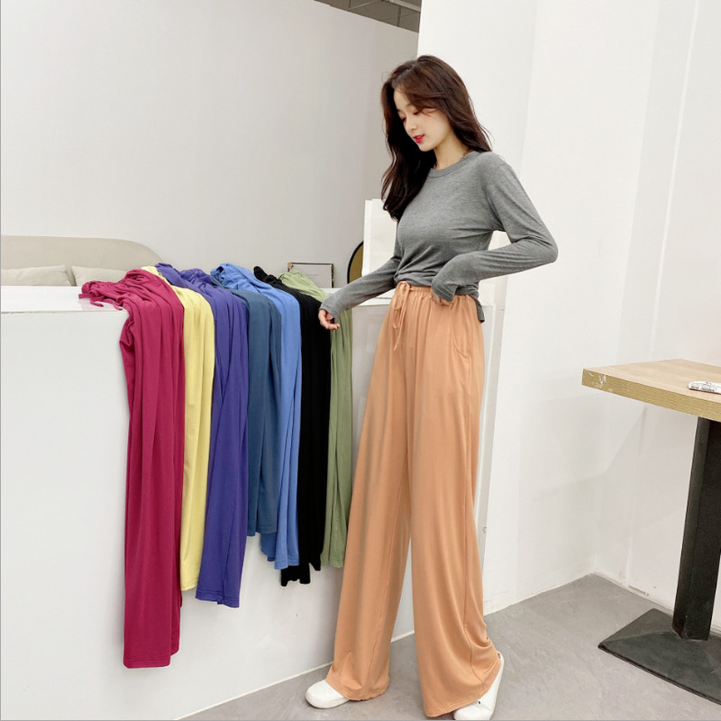 

2021 New Modal Leg Wide Women's Will See High Waist Silky Draping Loose Rectal Tube Mop Covers Ammonia Pants OM7Y, Purple