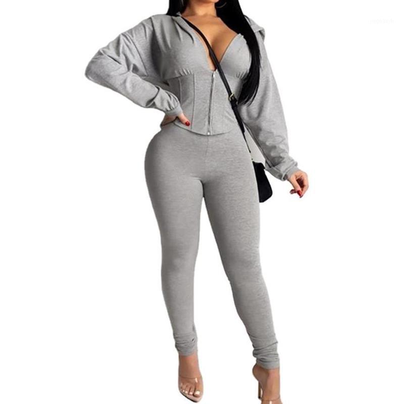 

New Arrival Women Two Piece Set Zipper Hooded Tops Long Sleeve Coat Trousers Matching Sets For Women Running Set Matching Suit1, As photo shows