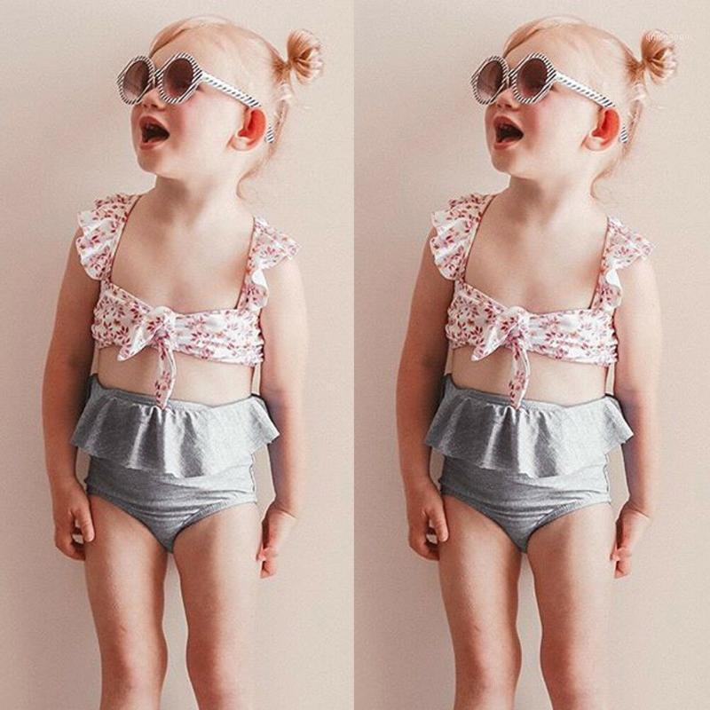 

Toddler Kids Baby Girl Floral Bikini Swimwear Ruffle Bandage Swimsuit Beachwear Fashion Separate Girls swimsuit X1