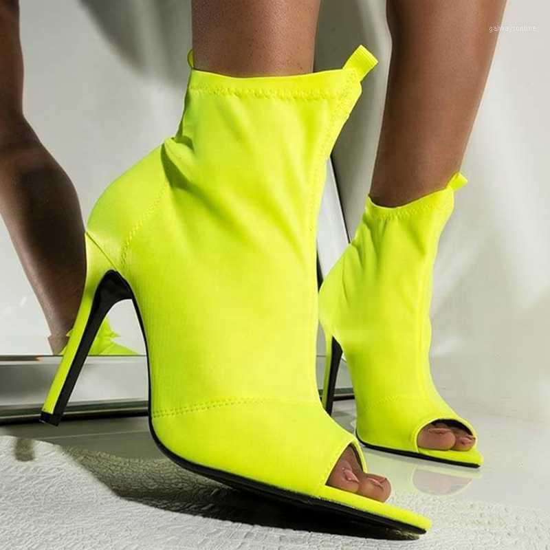 

Wholesale Concise Design Slip-on High Top Women Ankle Boots Thin Heel Pointed Peep Toe Short Booties For Ladies1, Black