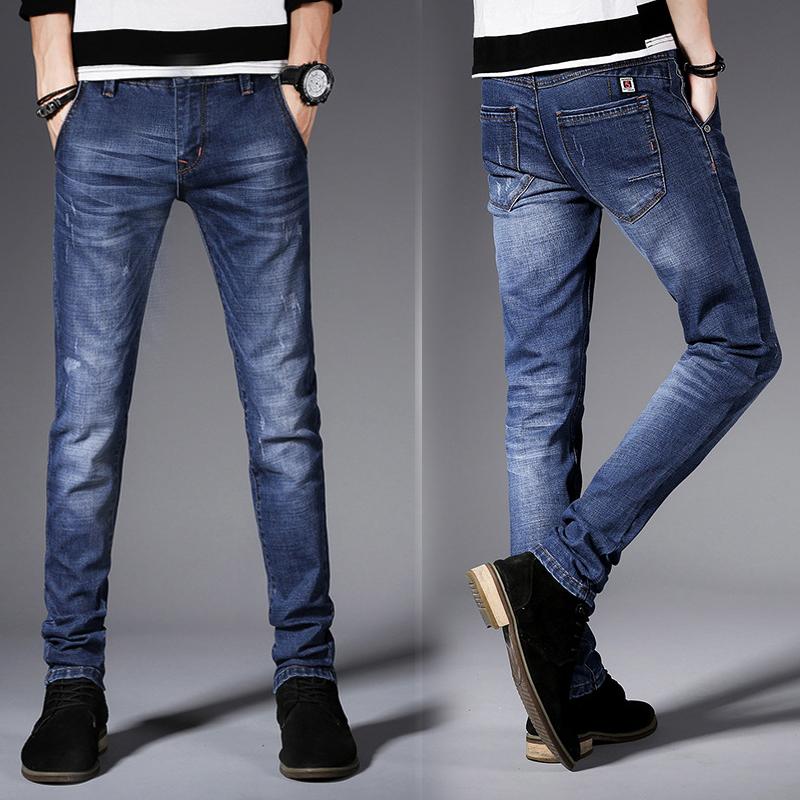 

Jeans youth style fashion stretch jeans casual pants men's trousers Slim solid color men pants new denim, Light blue