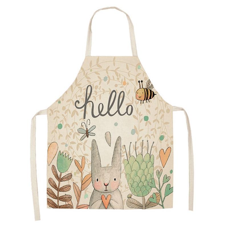 

1Pcs 68*55cm Lovely Cartoon Printed Kitchen Aprons For Women Kids Sleeveless Cotton Linen Cooking Cleaning Tools