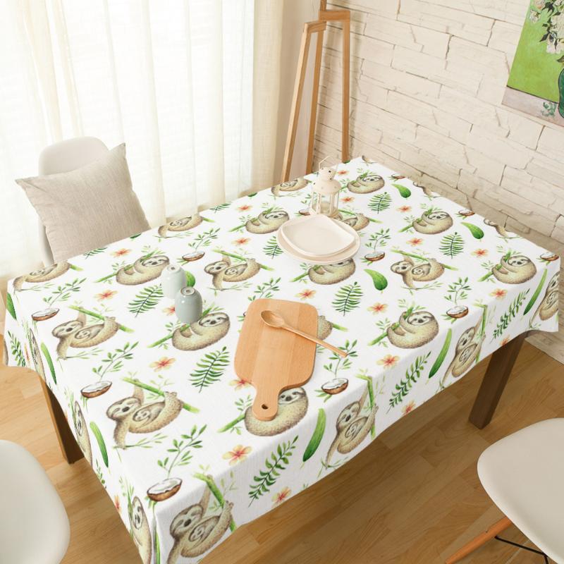 

Animal Sloth Leaves Flowers Tablecloth Rectangular Wedding Dining Table Cover Chair Covers Table Cloth Kitchen Decorative, As pic
