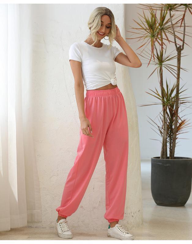 

New Women Summer Yoga Pants Casual Daily Lady Solid High Waist Elastic Waist Long Trousers Sweatpants Loose 20201, Black