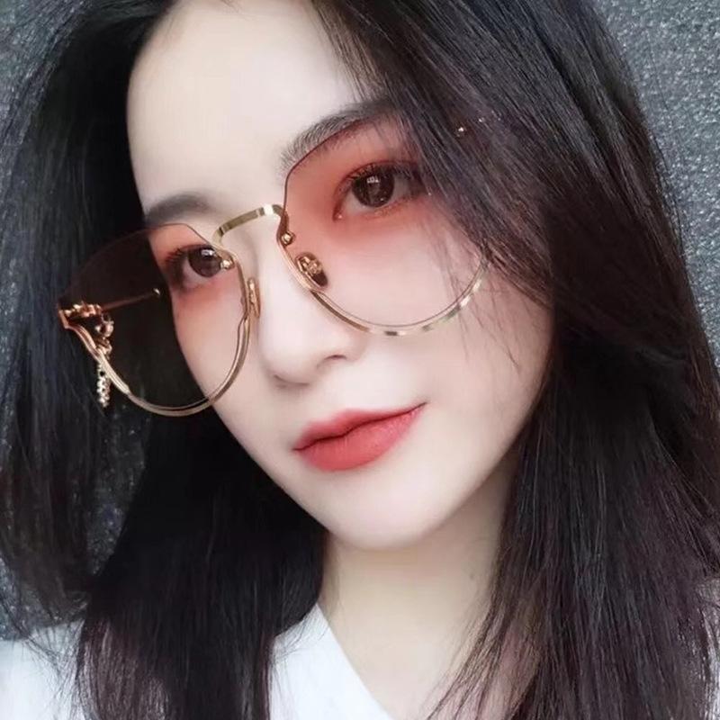 

2021 Rimless Gradient Sunglasses Women Fashion Flat Top Rose Gold Sun Glasses Shades MN2327