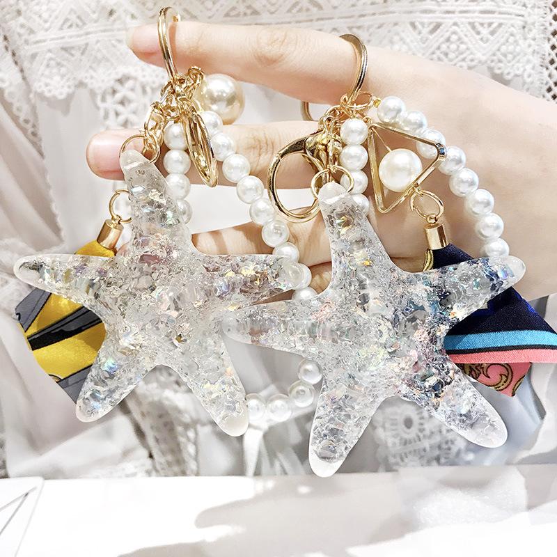 

New Transparent Starfish Car Key Chain Ladies Backpack Mobile Phone Pendant Key Chain Couple Ring Creative Ornament Gift