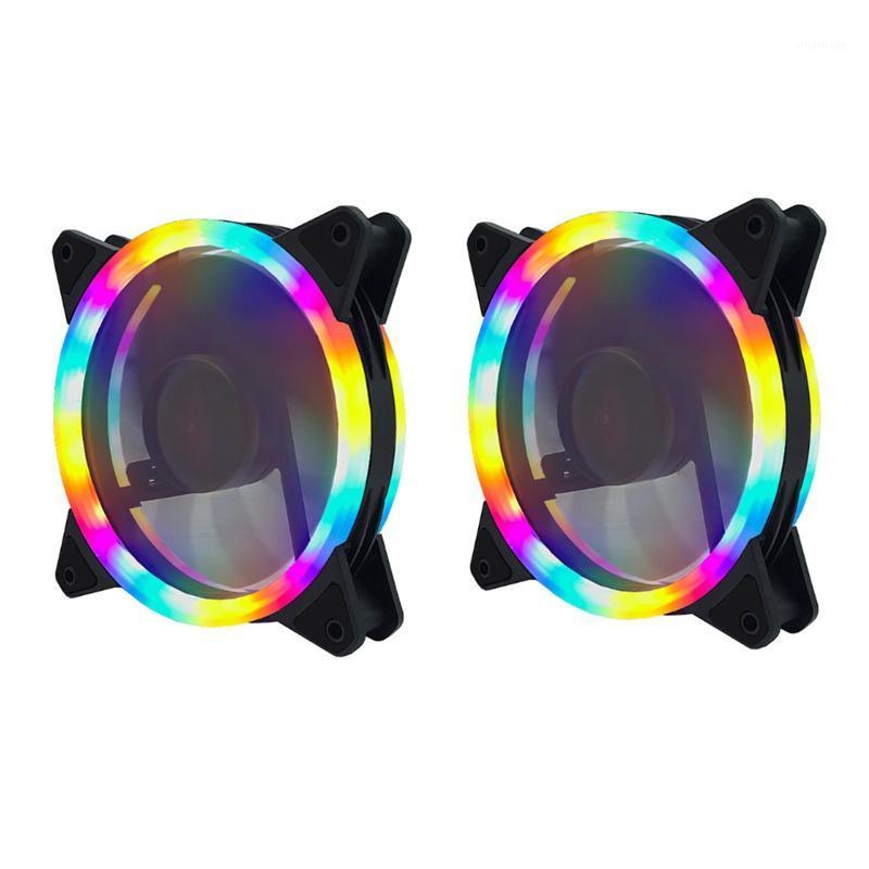

RGB Color-Changing Symphony LED Light Desktop Computer DIY Light-Emitting Cooling Fan LED Case Fans Computer Cooling Fan(2Pcs Du1