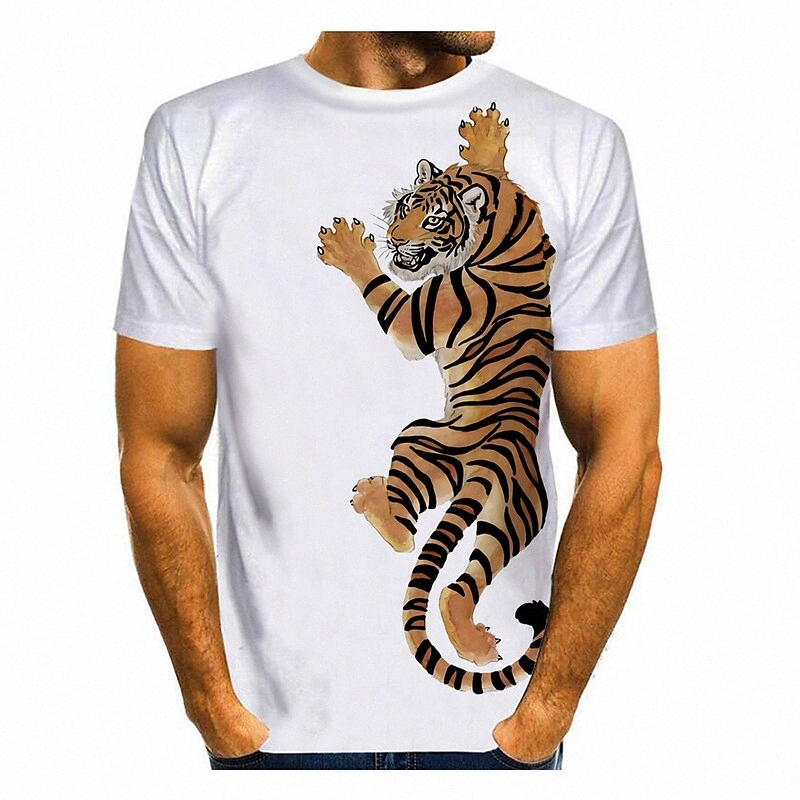 T-shirt Tee Te T-shirt 3D graphique 3D Tiger Plus Taille Taille Cou rond Daily Sports Sports à manches courtes Tops Casual Mode Moderne Blanc et