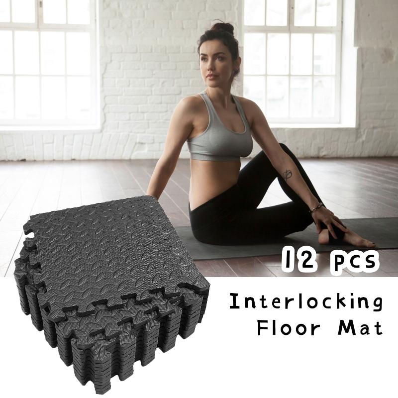 

12pcs Sports Mat Foam Exercise Mats Gym Flooring Mats Interlocking Floor Tiles Non-Toxic Waterproof Anti-Skid Indoor Outdoor, Black