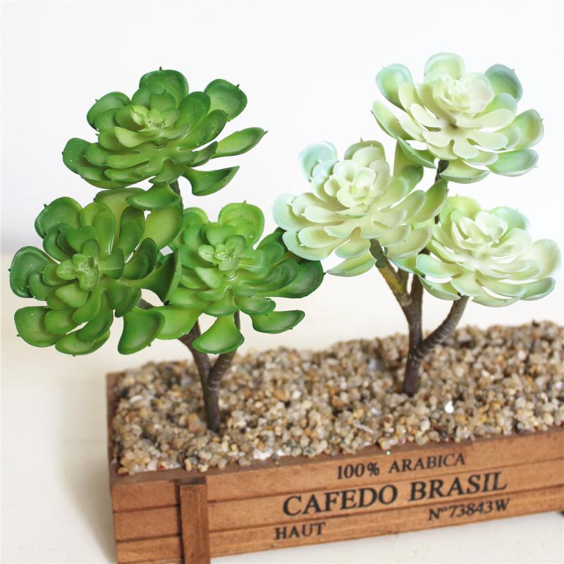 

1x 3Heads Artificial Succulent Plants Mini Lotu Tree Indoor Bonsai Grass 7inch Height, Green
