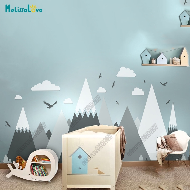 

Big Baby Room Decal Adventure Theme Decor Huge Mountain Cloud Bird Nursery Kid Room Removable Vinyl Wall Sticker JW373 201202