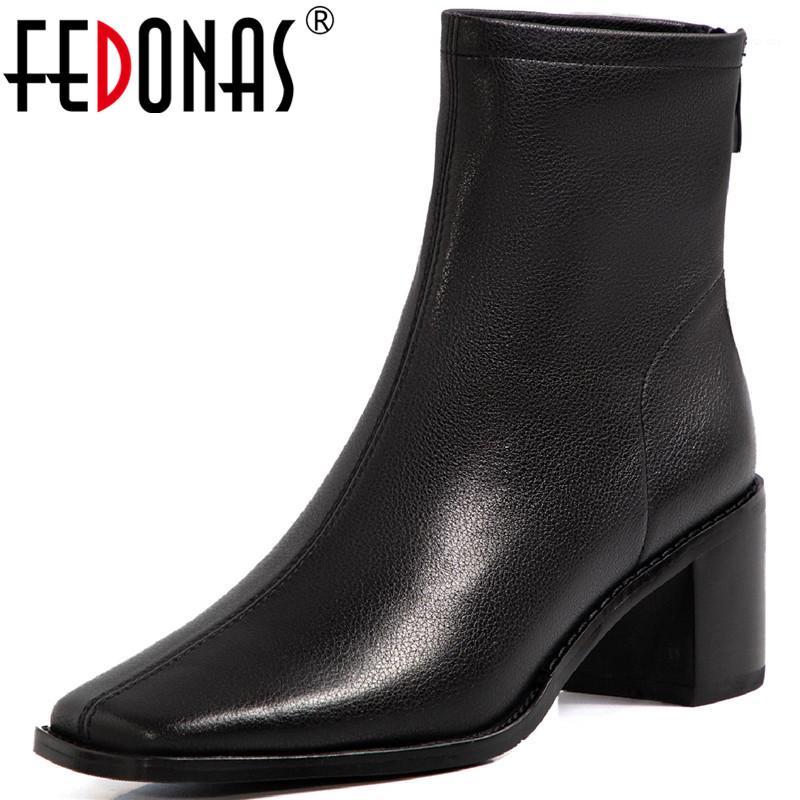 

FEDONAS Elegant Back Zipper Shoes Woman Shoes-Winter-Women Genuine Leather High Heels Boots Party Wedding Ankle Boots Women1, Blackr