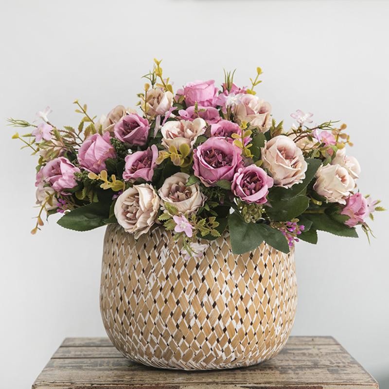 

5 forks 8 Heads Bouquet Camellia Artificial Flower European Style Fake Flowers For Wedding Home Decor Bride Bouquet, As picture