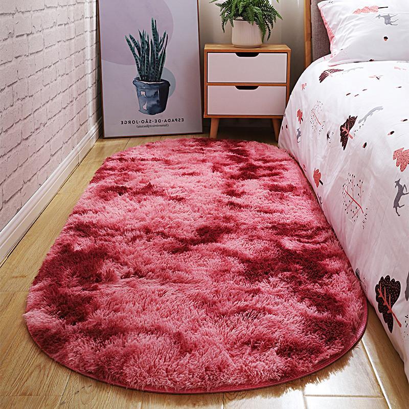 

RULDGEE Ellipse Rug Simple Modern Oval Tie-dye Carpet Home Bedside Bedroom Carpet Thickened Rectangular Cute Gradient Mat1, Dark red