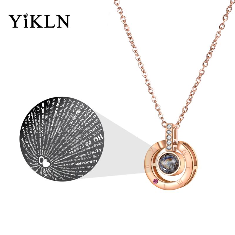 

YiKLN Stainless Steel Pendant Necklaces Rose Gold 100 Language 'I Love You' Forever Love Gift For Lover Charm Necklace YN18265