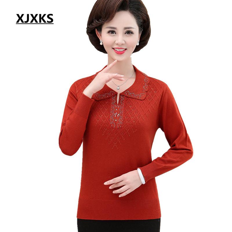 

XJXKS Fashion diamond women's sweater 2020 autumn winter new loose plus size high-end cashmere knitted sweater women's pullover, Lavender