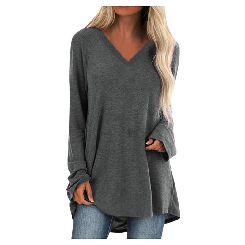 

New Arrival Women Batwing Sleeve Blouse Loose Solid Long Sleeve Tee Shirt V Neck Back Buttons 2020 Top Tees Plus Size, Black