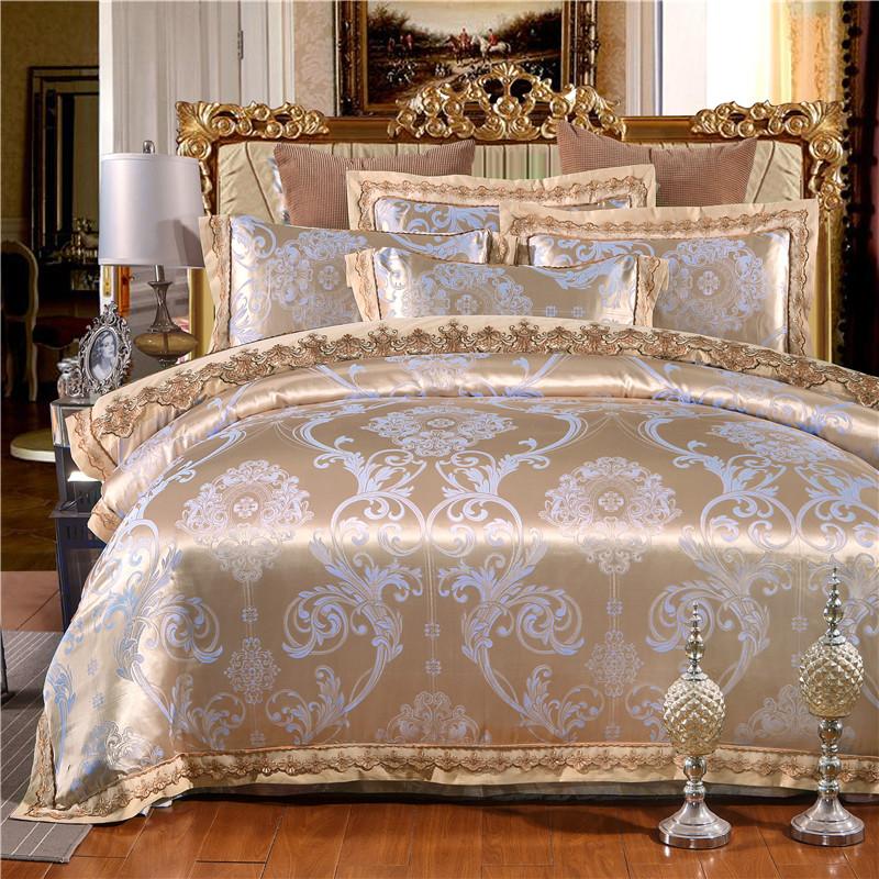 

4Pcs Luxury Cotton Embroidery Satin Jacquard Bedding set Queen size soft bedclothes Bed sheet set Duvet cover Pillowcases