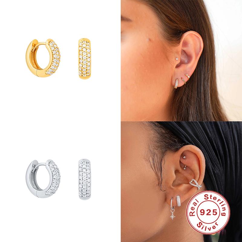 

Hoop & Huggie Aide Three Rows Diamonds In Europe America Earrings For Women S925 Sterling Silver Earring Fine Jewelry Pendientes