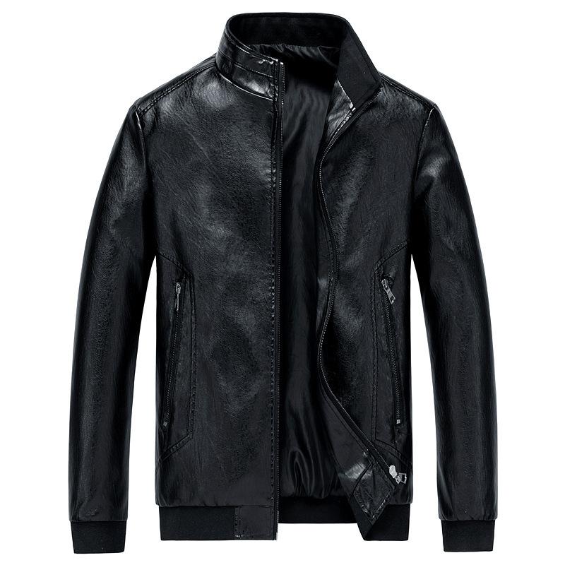 

2020 Spring New Casual Stand Collar Jaqueta Couro Plus Size Good Quality Casaca De Cuero Hombre, Black