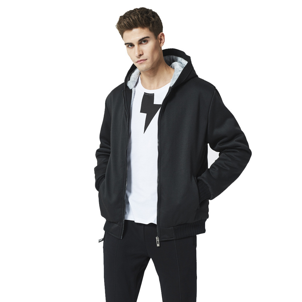 

EU size Hoodies winter coats of the thickest men in hot velvet soft-colored boys Zip Cardigan hooded coat, Gray