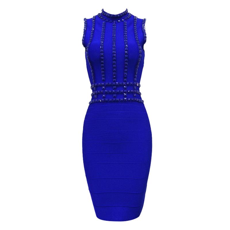 

stylish solid sleeveless diamonds woman dress 2020 sexy tank nightclub o-neck knee-length evening party bandage dress vestidos, Black