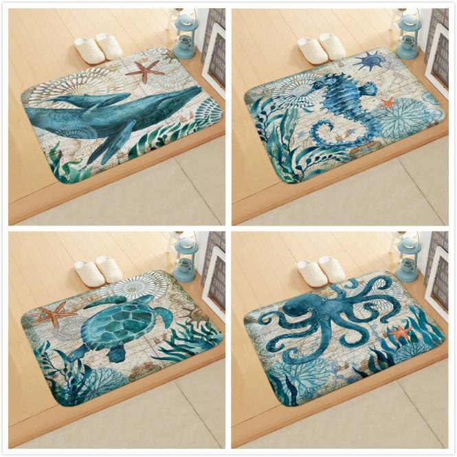

Retro Marine Organism Printed Mat Mat Digital Printing Kitchen Bathroom Strip Water-Absorbing-Slip, Yellow