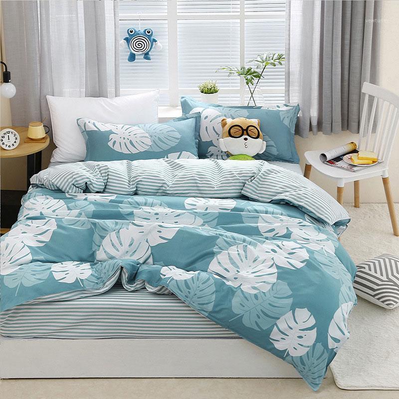 

Tropical Leaves Stripe Printed 4pcs Kid Bed Cover Set Duvet Cover Adult Child Bed Sheet Pillowcase Comforter Bedding Set 610141, 2tj-61020-007