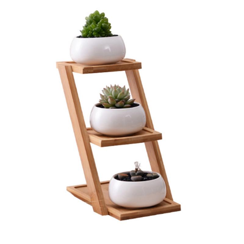 

Holder Modern Bedroom Cactus Flower Container Shelf Simple With Bamboo Tray Oblate Decorative Garden Pot Set Succulent Plant, As pic