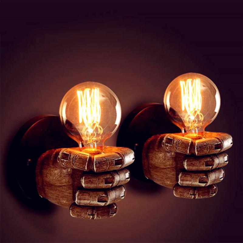 

Vintage E27 LED Resin Fist Wall Lamp Retro Corridor Bedside Bedroom Indoor Wall Light Right Fist and Left Night Lamp