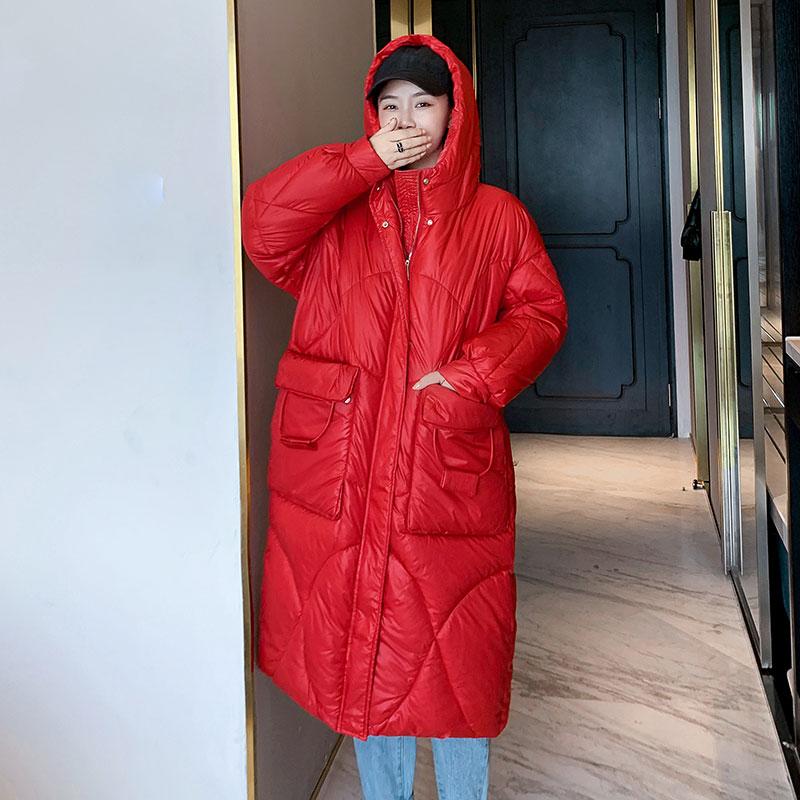 

Women Thick Warm Glossy Winter Jacket Long Hooded Parka Coat, Black
