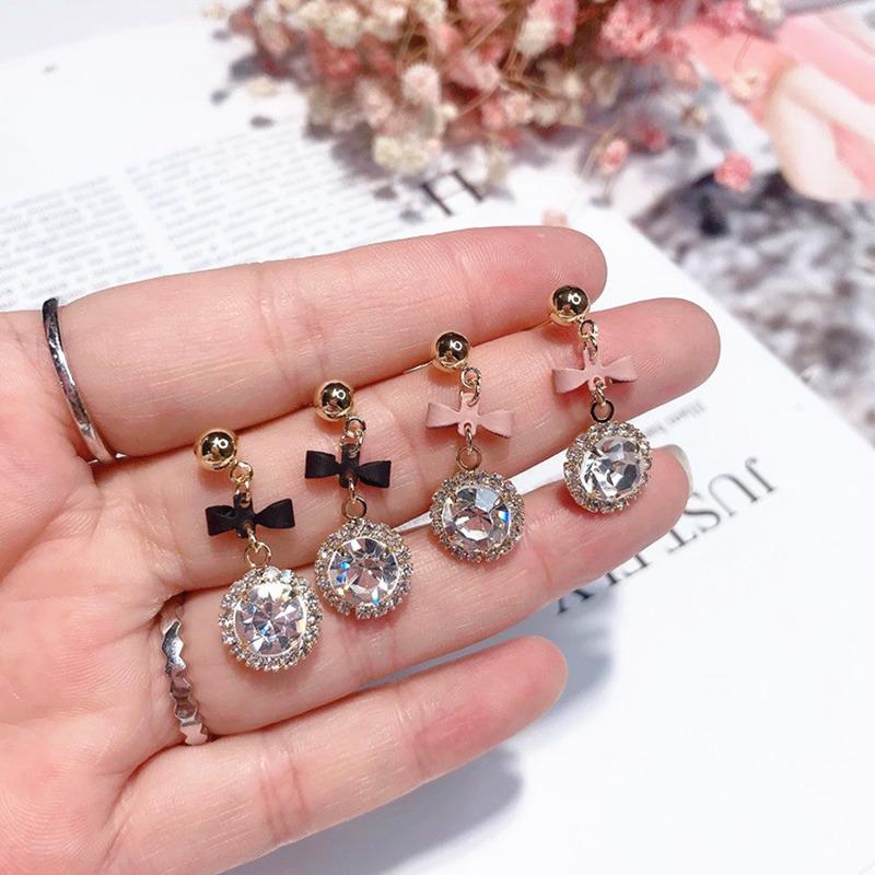 

Korean New Style Cute Shiny Crystal Colorful Bowknot Daily Earrings For Female Accessories