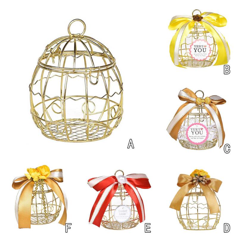 

Hollow Bird Cage Wedding Party Gift Box Container Tinplate Candy Chocolate Boxes