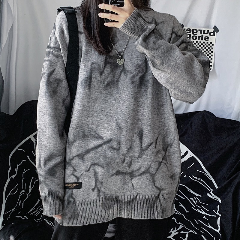 

The neck in long 2020 new autumn vintage tie dye womens sweater 69a, Gray