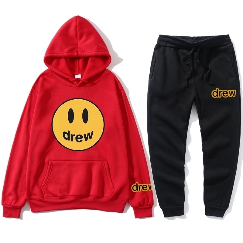 

New Men Hoodies Justin Bieber Drew Tracksuit Sweatshirt Fleece Hoodie+sweat Pants Jogging Homme Pullover Sporting Suit, Gray