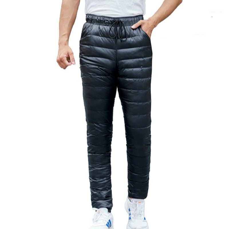 

Winter Men Down Pants Plus size Breathable Thick warm 90% White Duck Down trousers Outdoor waterproof High Waist Hiking pants1, Black