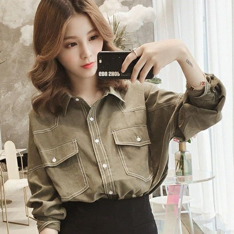 

Women Spring Autumn Style Blouses Shirts Lady Casual Long Sleeve Turn-down Collar Blusas Tops ZZ0408, Blue