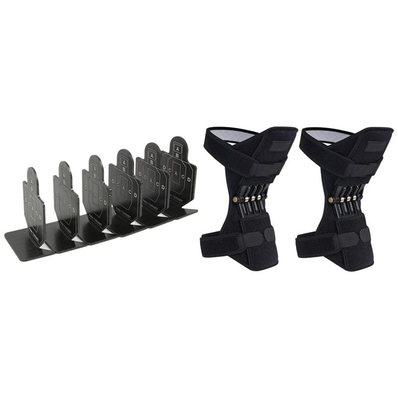 

ELOS-6Pcs Ab Brave Warrior Targets Set Aeg Gbb Target & 1 Pair Sport Spring Knee Joint Protection Knee Pad, Black