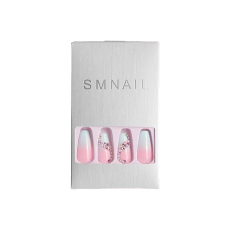 

Pink Blue Gradient Nail Art Patch Wearable Fake Nail Clip Color Diamond Luxury Fake Case Shiny Rhinestone Patch