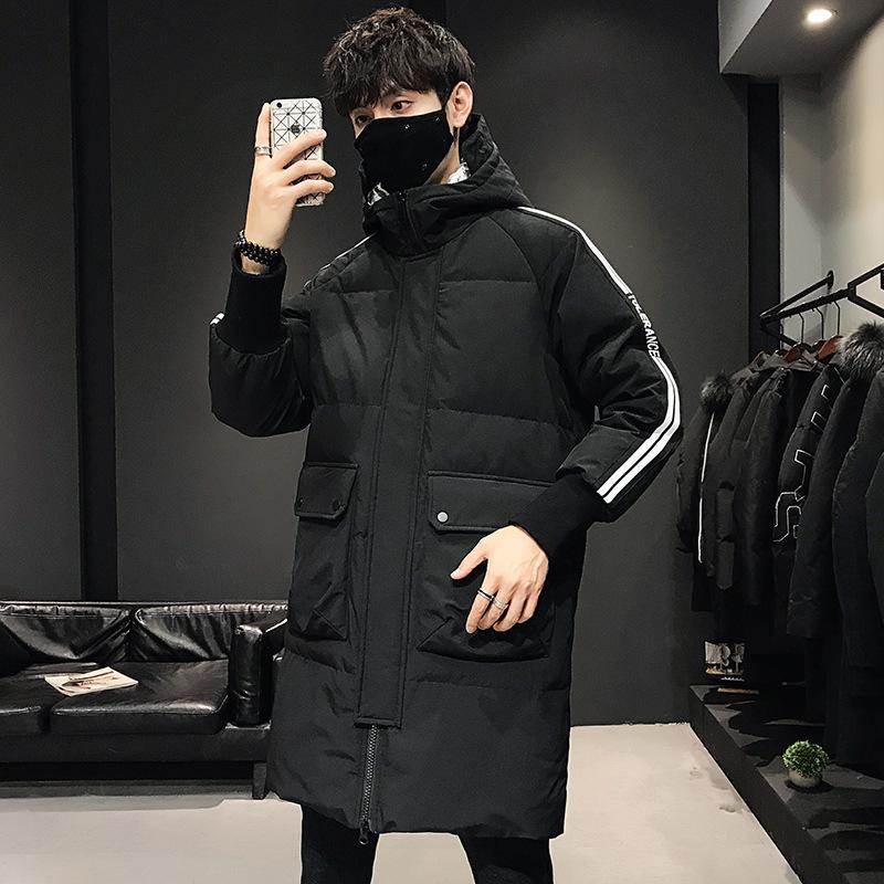 

Men's down jacket 2020 new winter mid long Korean youth warm white duck down Hoodie men's fashion, Black