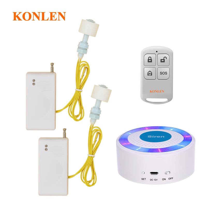 

KONLEN Water level Sensor Liquid leak Detector Tank Overflow Leakage Detection Wireless Strobe Siren Home Security Alarm System