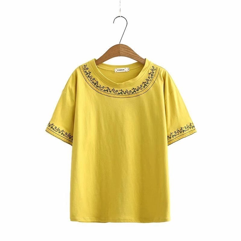 

of Summer Short-sleeved Cotton Big-sized, Floral Embroidered Shirts Big-size Oq7u, Black