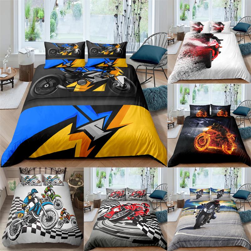 

3D Printed Motorcycle Pattern Bedding Set Cool Duvet Cover Queen Bedclothes Home Textiles Luxury Kids And Adult Bedding Set, 11