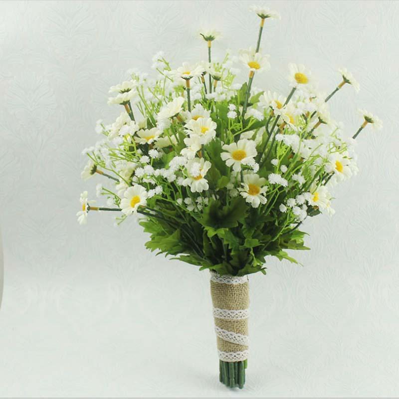

2020 DIY New Wedding Bridal Bridesmaid Bouquets garden Daisies Gypsophila paniculata Artificial hand Holding Flower Photo Prop, Green