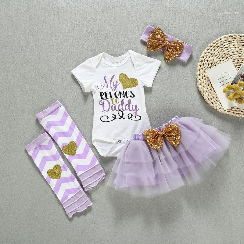 

Baby Girl Cute Unique Letter Printed Short Sleeve Jumpsuit Solid Color Mini Mesh Skirt Two Piece Set1, As pic
