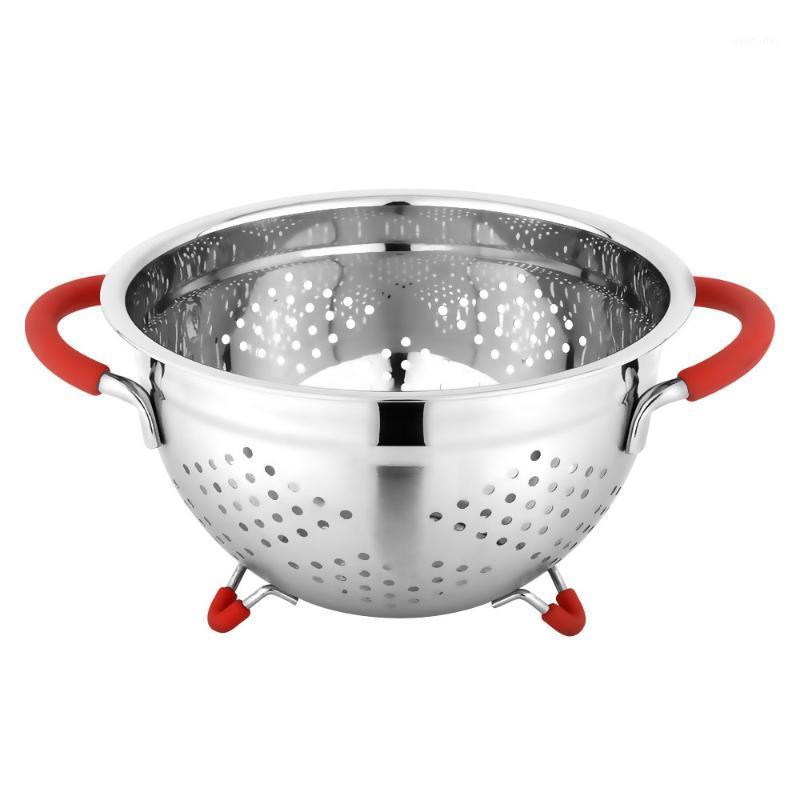 

Stainless steel fruit basket rack high foot double ear punch kitchen vegetable drain washing storage1