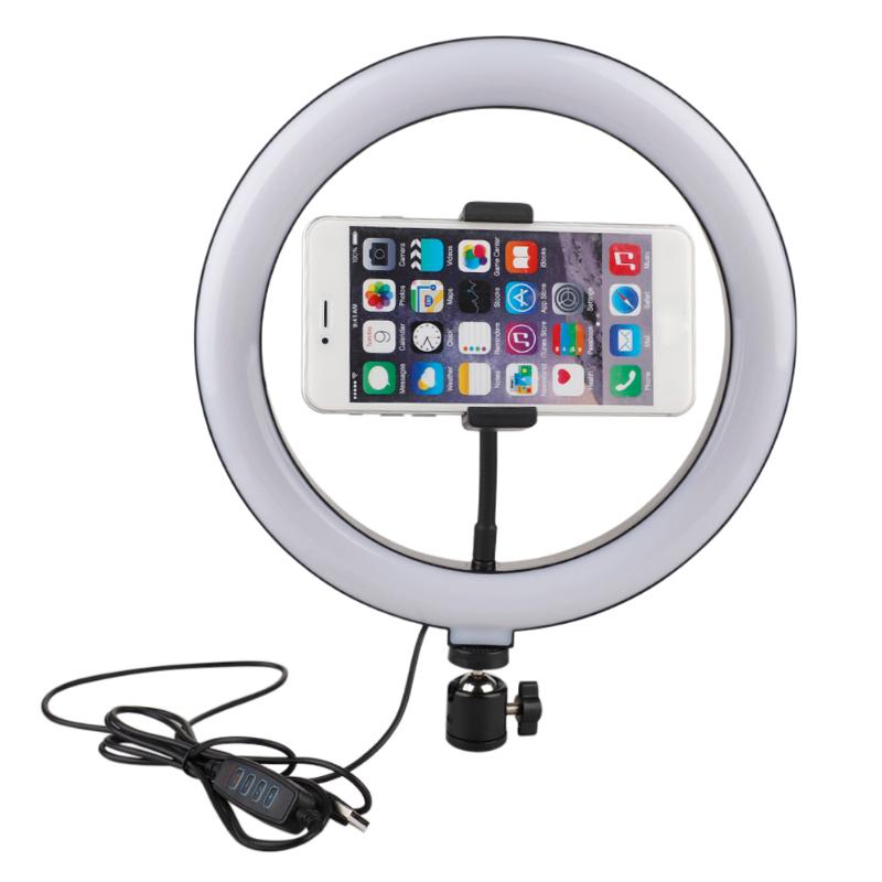 

Dimmable LED Ring Light 10'' Video Lamp Selfie Annular Lamp USB Photography Light with Phone Holder for Makeup Studio Recording