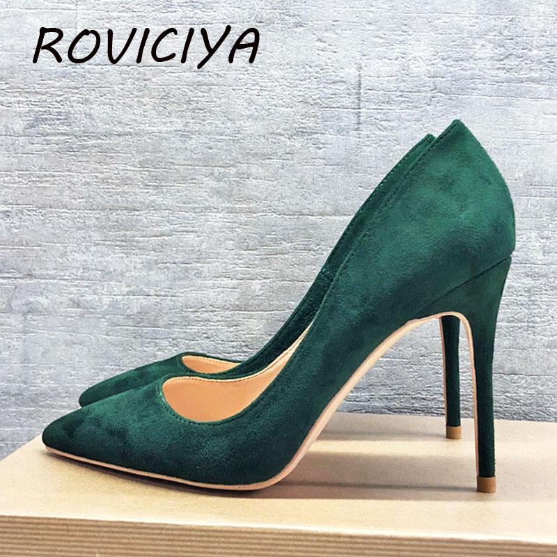 

Blackish Green Flock Footwear Women Pumps for Wedding Pointed Sexy High Heels Shoes 12cm stilettos RM010 ROVICIYA, 8cm